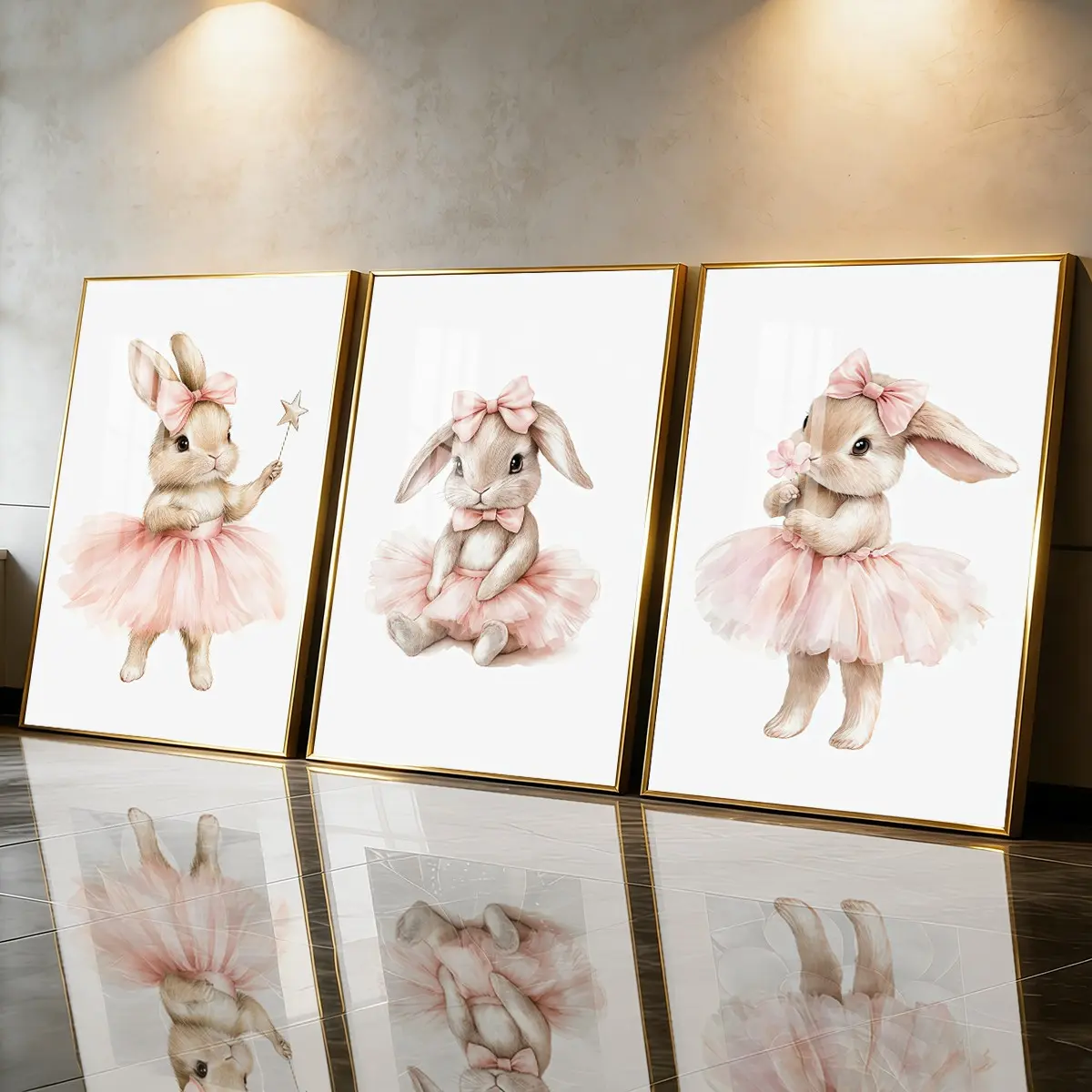 3 Count Aluminum Alloy Frame Canvas， Cute Ballerina Bunny Rabbit Fashion Poster， Modern Living Room Decoration， Light Luxury Family Art， Suitable For Bedroom， Corridor And Office Wall Decor， Gift