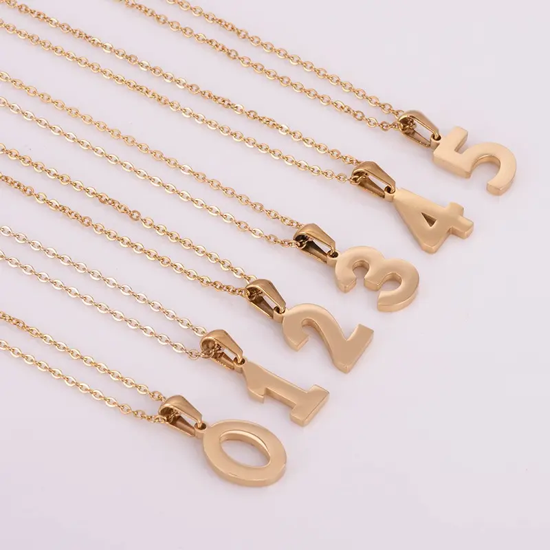 Stainless Steel Number Necklace for Women & Men, Gold Color 0-9 Angel Number Pendant, Minimalist Lucky Number Jewelry, Personalized Couple Gift for Birthday, Anniversary & Daily Wear