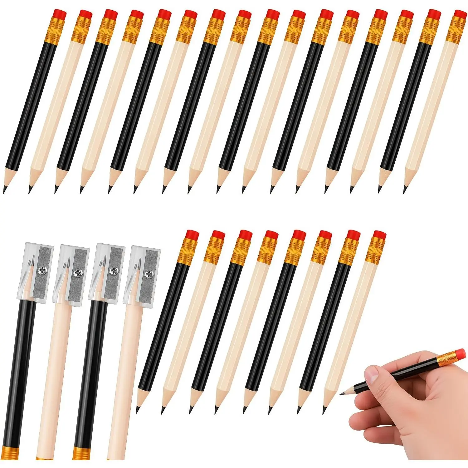 28 count Golf Pencils Bulk - 24 Pre-Sharpened Mini Pencils (12 Black + 12  ) with 4  Sharpeners |  Shower Bridal Shower Pencil & Mall Half Pencil