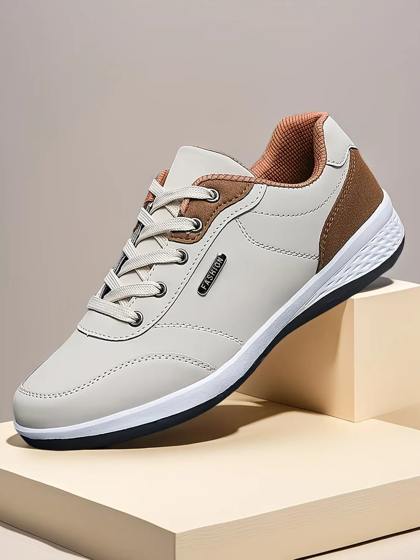 Men's Casual Patchwork Running Shoes, Sporty Running Shoes, Comfortable PU Leather Athletic Sneakers, Ideal for Training and Daily Wear, All-Season Footwear