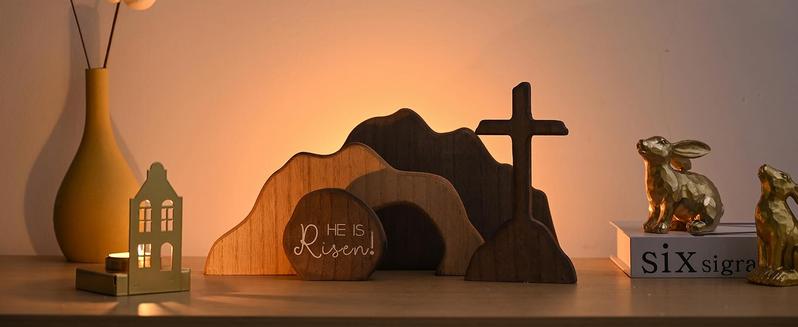 Empty Tomb Wooden Easter Resurrection Scene for Tiered Tray, Jesus Nativity Scene Decor for Religious Decorations, Home Office Tabletop, Shelf Decor