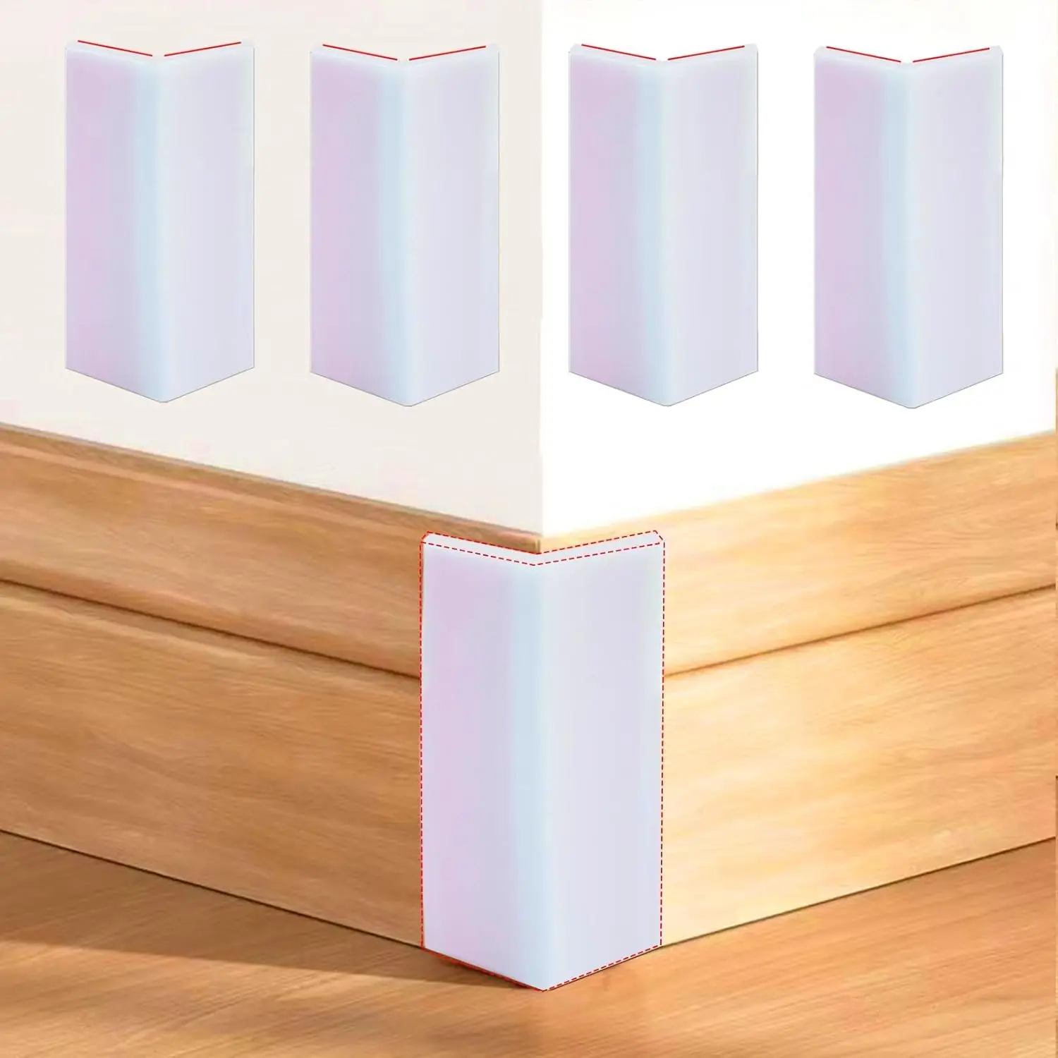 White Baseboard Corners Blocks Self Adhesive Thickened Rubber Safety Corner Protectors Cushion Soft Edge Furniture Wall Guards 4 PCS
