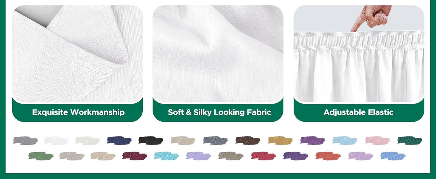 Wrap Around Bed Skirts for Queen Size Beds with 18" Long Drop, White Elastic Dust Ruffles Wrinkle & Fade Resistant Luxurious Machine Washable