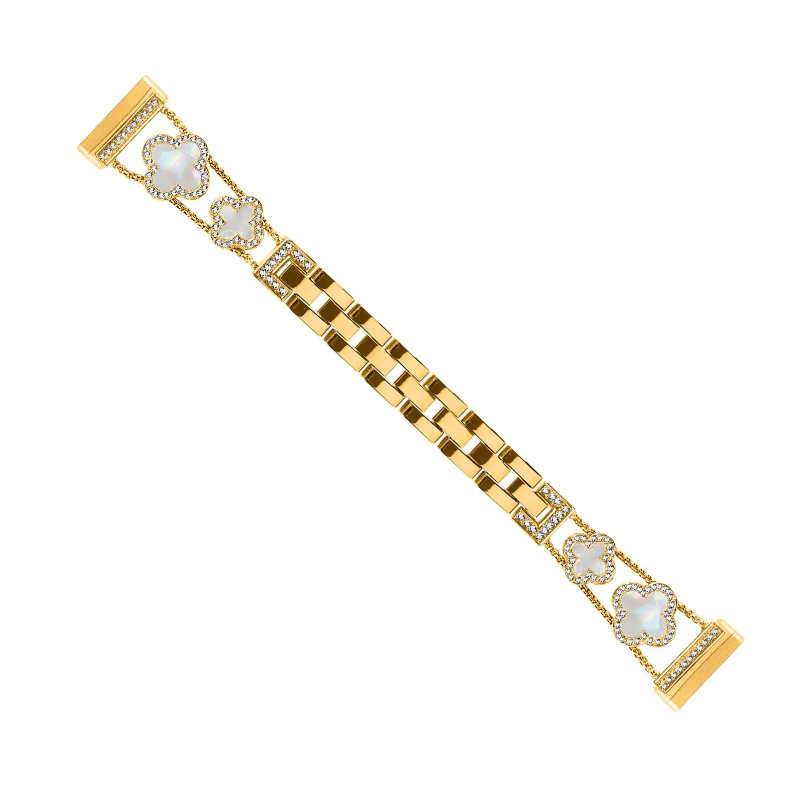 Replacement Metal Bracelet Wrist Band for Fitbit Versa 3 / Versa 4, Double Four‑Leaf Clover Shape Watch Accessory, No Watch Included