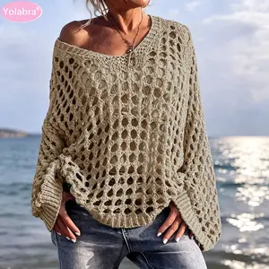 Yolabra  2026 New Sexy Hollow Knit Sun Protection Shirt Spring Summer Women Beach Cover Top Lightweight Breathable Holiday Outdoor Trendy Multi Size Chic Knit Wear