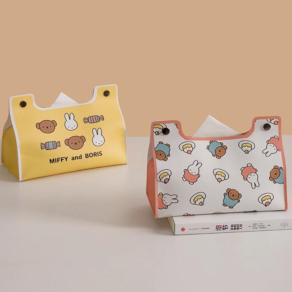 Kawaii Miffy New Cute Tissue Box Cartoon Rabbit Printing Pu Waterproof Simple Style Household Desktop Storage Bag Girl Gift