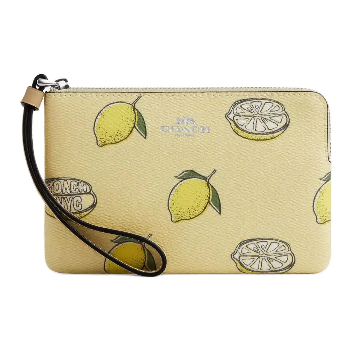 COACH Coach 17 Turn-Tab Zip Wristlet Clutch Bag for Women, Coated Canvas, Small Size, Yellow-Green