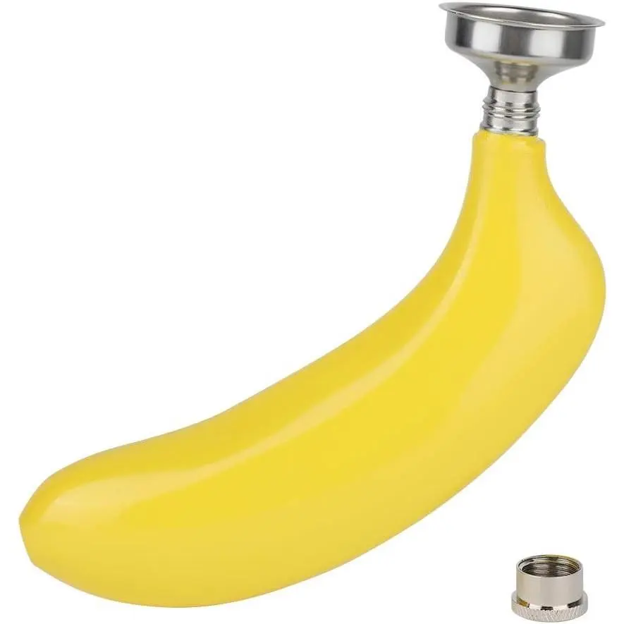 Joyzan Pocket Hip Flask, Banana Shaped Disguised Fun Flask Liquor Men 5oz | Stainless Steel Funny Portable Whiskey Rum Vodka Drink Leak Proof Bottle Wine Alcohol Traveling Hiking Camping Women Gift