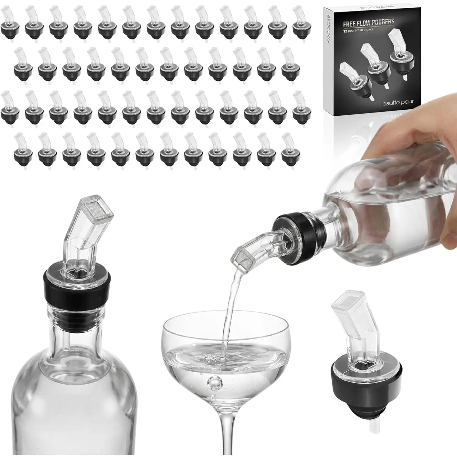 Liquor Spouts with Built-in Filter - 50-Piece Premium Quality Pourers with Screen for Smooth Pouring, Ideal for Bartenders, Home Bars, Liquor Spout, Parties