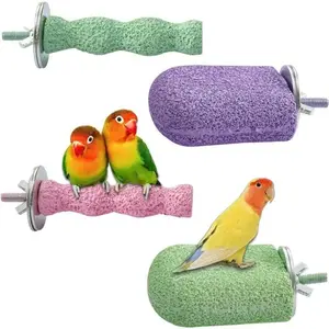 4 Pack Natural Bird Beak Grinding Stone Perch, Multifunctional Parrot Foot Trimmer Stand, Durable Chewing Toy for Small Medium Parrots & Pet Bird Cage