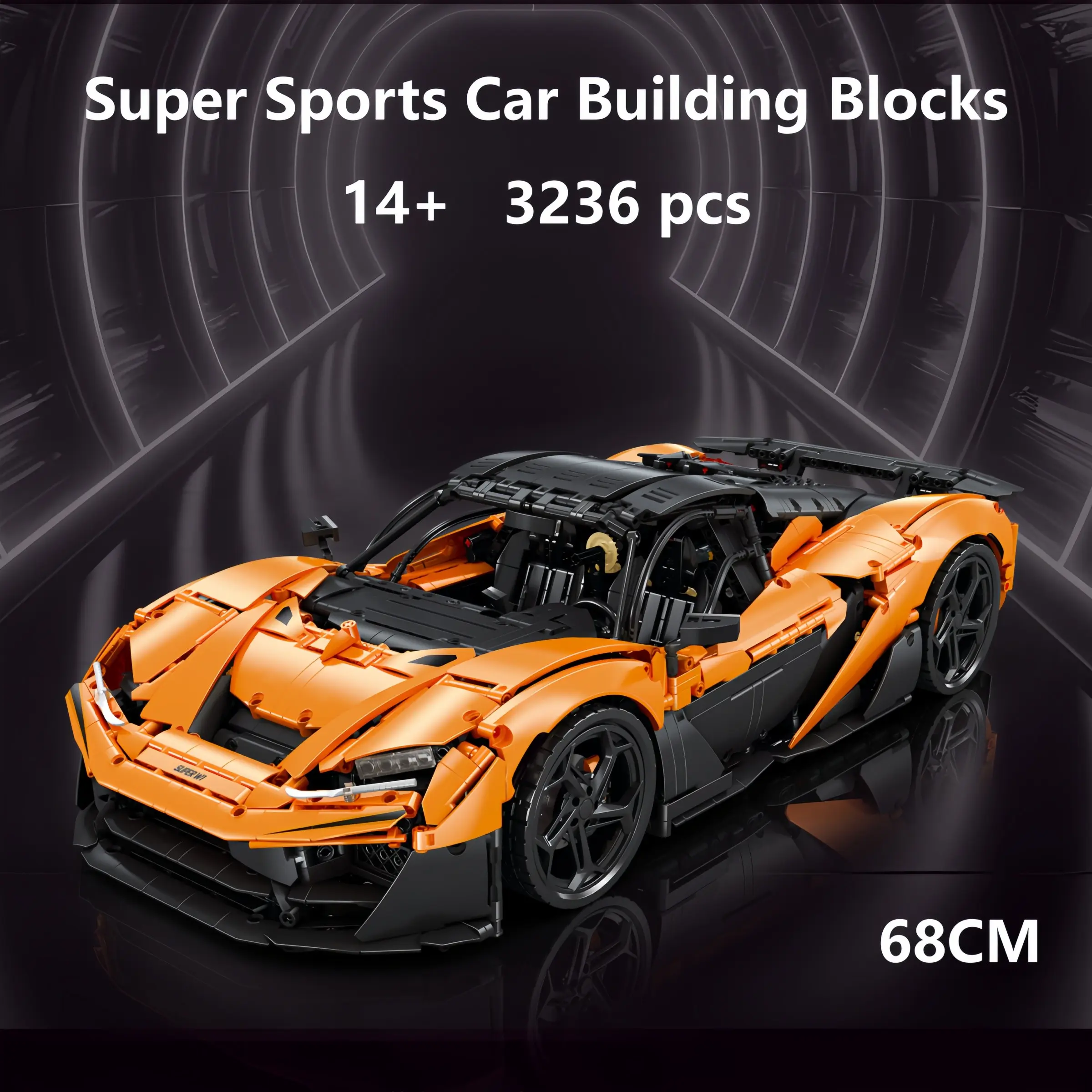 4236 PCS Orange Black Supercar Building Kit, Modular Chassis Sports Car With Openable Hood, For Teen & Adult Block Hobbyists, Office & Living Room Table Decoration