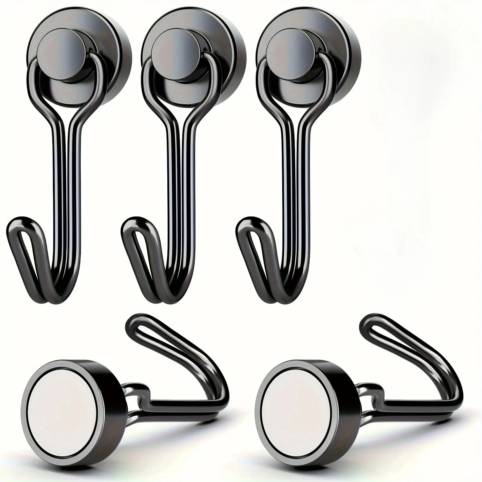 5 Pcs Black Magnetic Hooks Cruis Heavy Duty Magnetic Hangers, Extra Strong Magnets with Hook for Hanging, Resistant Base, Magnetic Storage Hooks