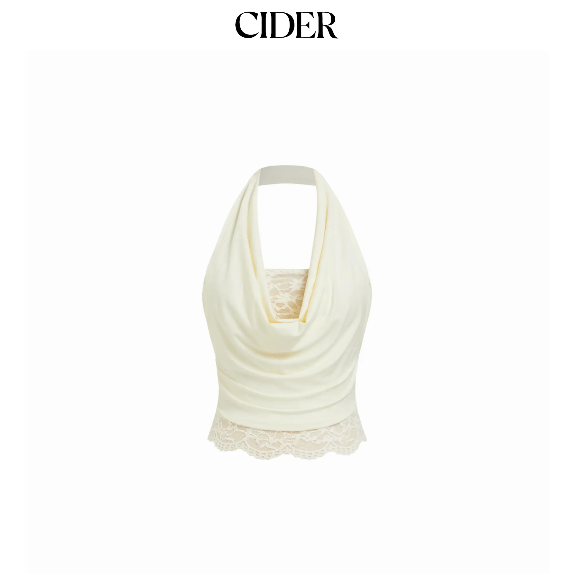 Cider High Stretch Halter Neck Lace Panel Crop Top SummerWins SummerFinds