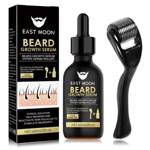 EAST MOON  Beard Growth Kit with Derma Roller & 60ml Growth Serum, Natural Nutritional Oil to Fill Patchy Spots for Fuller Thicker Shiny Beard, Men’s Daily Grooming & Father’s Day Gift