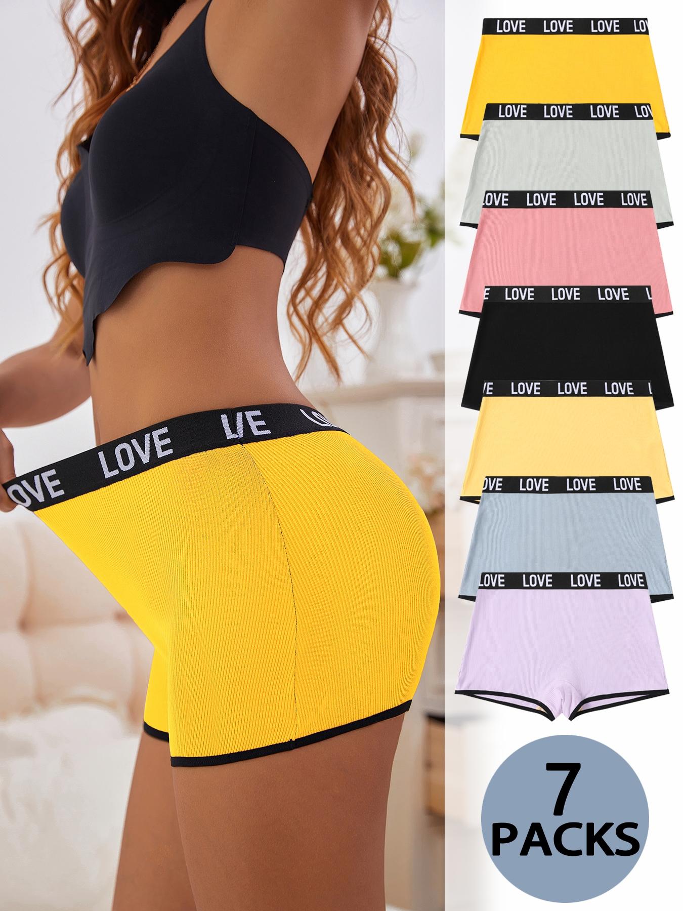 Women's 7pcs Letter Tape Contrast Binding Ribbed Boxer Brief, Soft Comfy Breathable Minimalist Panty for Daily Wear, Underwear for All Seasons