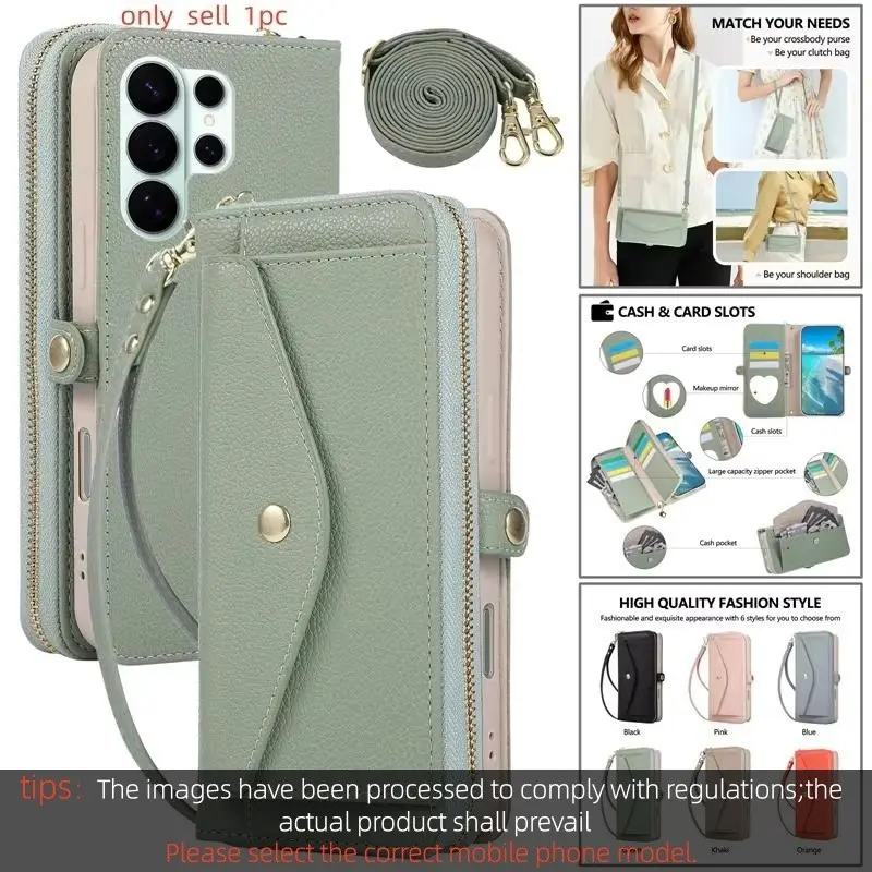 Crossbody Flip Leather Protective Phone Case For Samsung Galaxy S26 Ultra S25 FE S24 Plus S23 S22 S21 Note20 Strap Wallet Card Mirror Cover