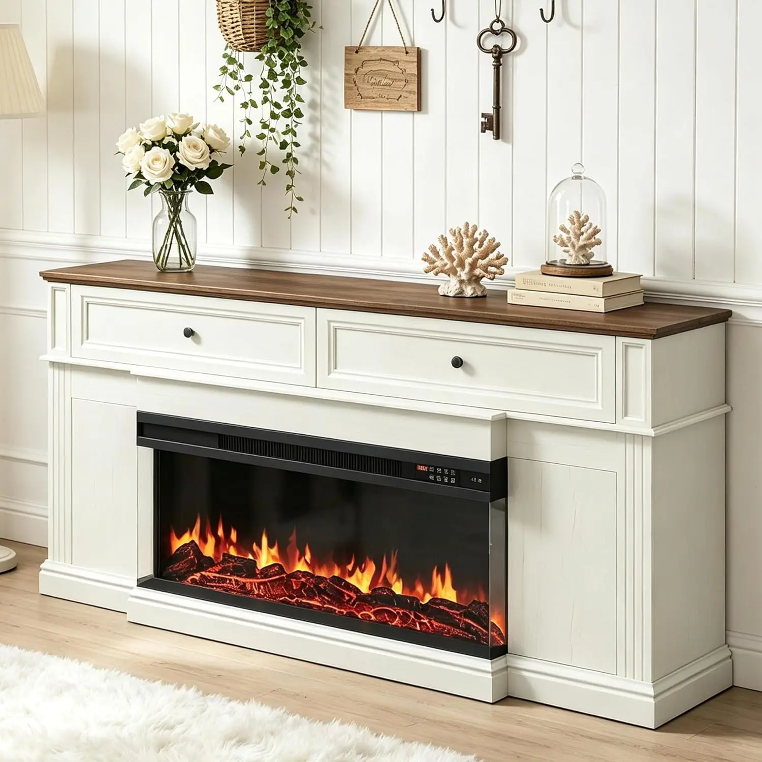 White Electric Fireplace TV Stand - 3-Sided Fireplace Entertainment Center, 63" Media Console for TVs Up to 70" with Large Storage, Fireplace Tv Stands