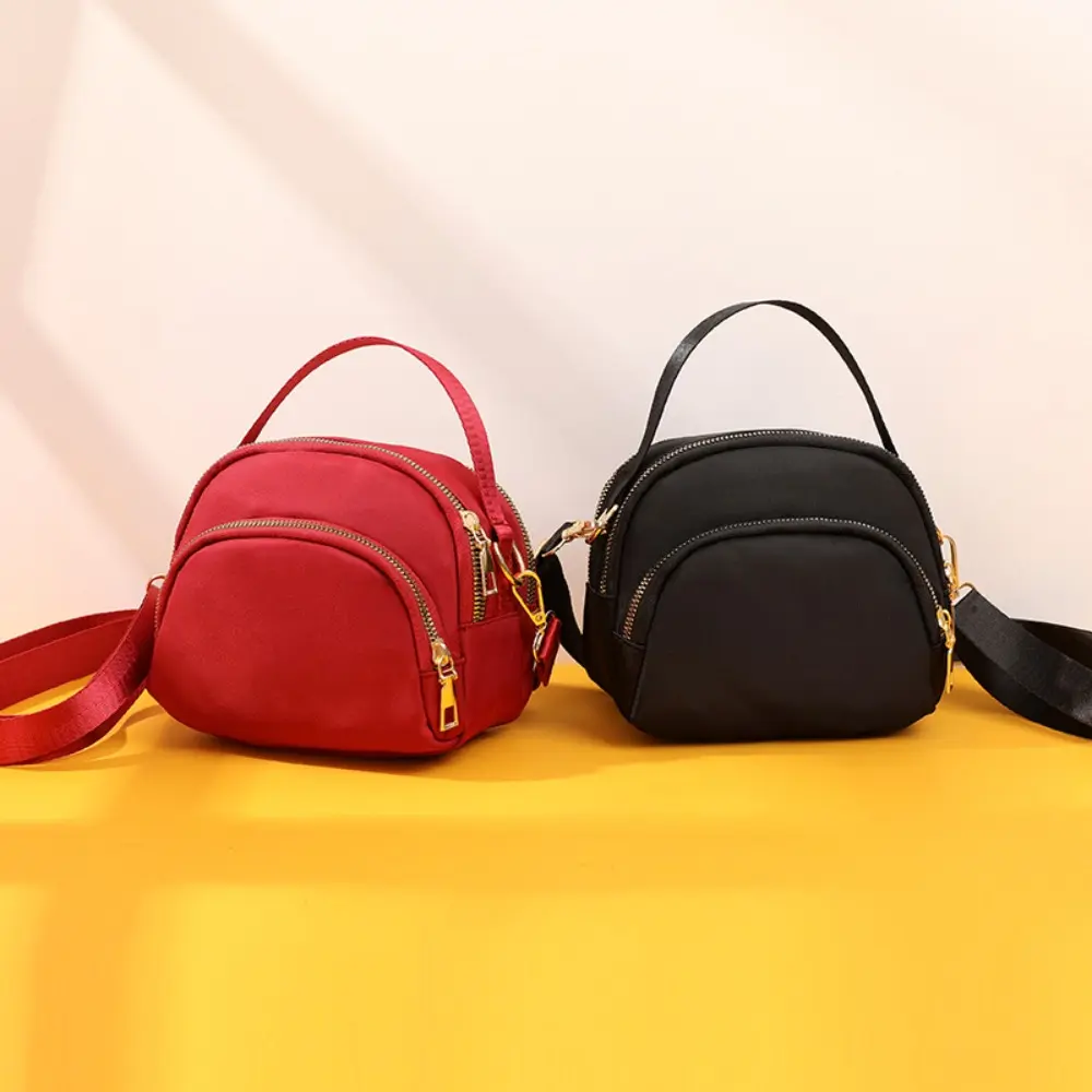 Lightweight Waterproof Nylon Crossbody Bag, Multi Zipper Pockets Adjustable Wide Strap Small Shoulder Purse for Daily Walking Shopping Travel