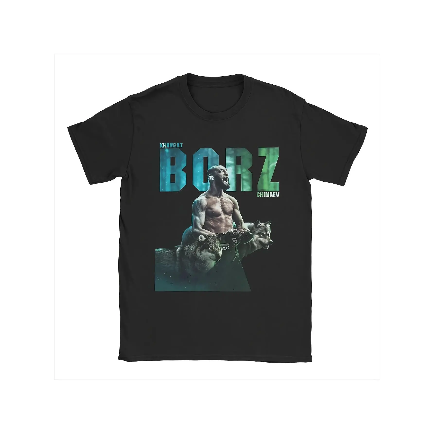 Men's Athletic Khamzat Chimaev Borz Graphic Crew Neck T-Shirt - 100% Cotton Minimalist Casual Short-Sleeve Top, Cute Striking Blue Print, All Seasons Comfort, Machine Washable for Streetwear Enthusiasts, Soft, Foldable, Cold Wash, Fashion, Hangable