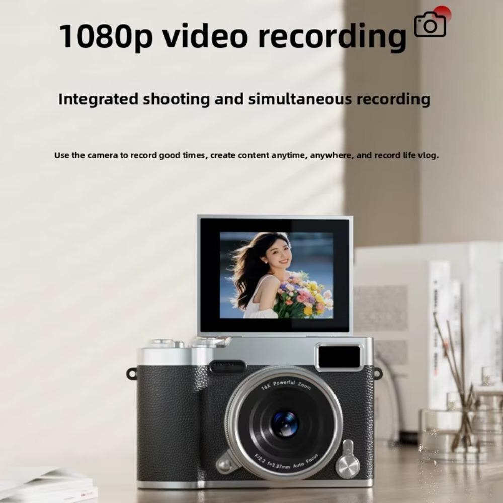1080P HD Flip Screen Digital Camera with 2.4'' Large LCD, 16X Zoom & Built-In Flash - Beauty Filters, Long Battery Life, Portable HD Videographer Camera Suitable for Vlogging, Selfies, YouTube, Smartphones (//)