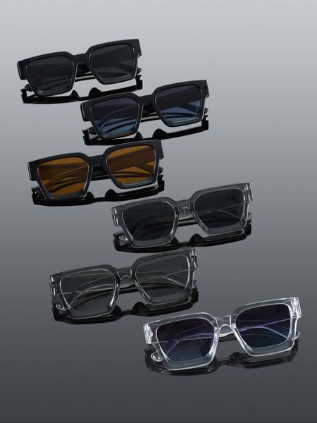 6-Pack Men's Rectangular Frame Street Style Sunglasses - Classic Thick ...