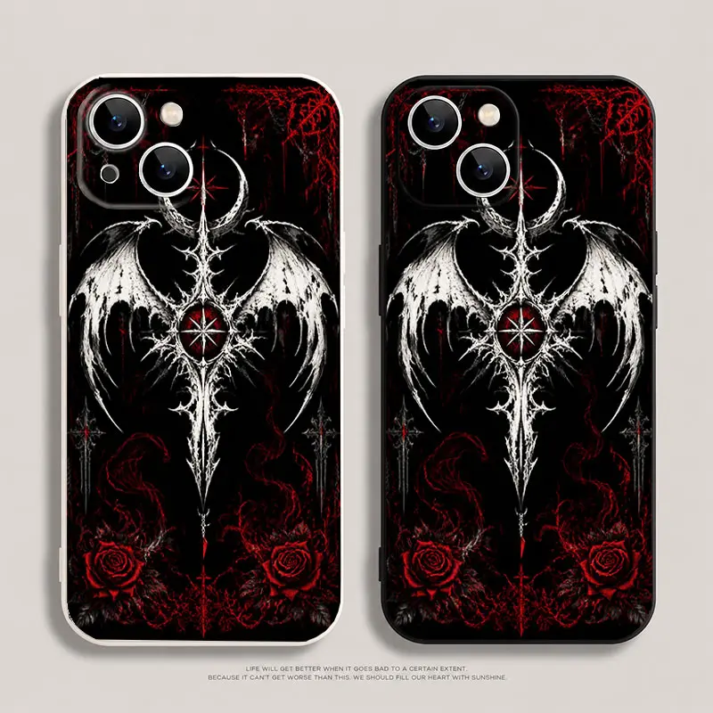 Bone Wing Red Rose Sigil Phone Case, Dark Gothic Core Acrylic Hard-Shell Alt Girl Gift for iPhone 17 16 15 14 13 12 11 X Plus Pro Max