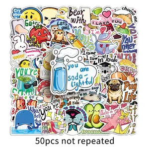 50pcs Pun slogan sticker,Funny Sticker, Decorative Sticker for Water Bottle Laptop Phone Case Scrapbooking Luggage box Hats Kindle Journal decals