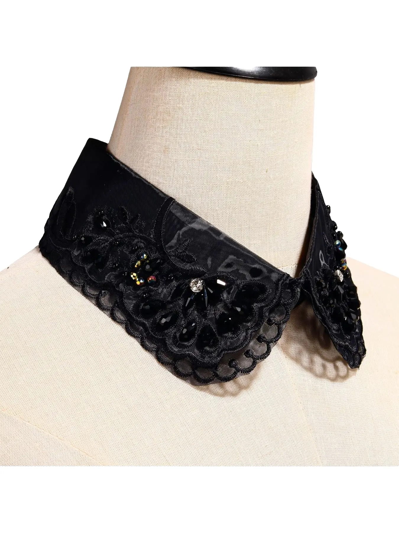 Versatile organza fake collar, female heavy worker retro doll collar, handmade nail bead rhinestone shirt, sweater decorative collar