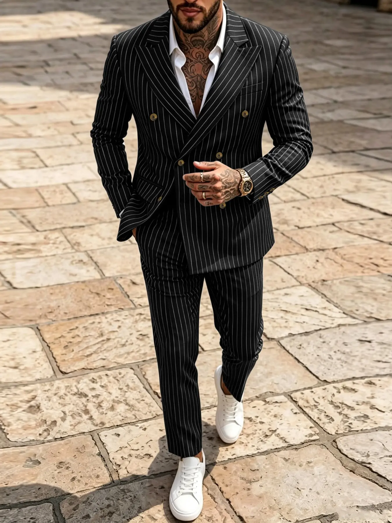Classic American Vintage Striped Blazer Set, Suits Blazer Pants, Not Ironable Fabric, Ideal for Stage Performances, Weddings, Business Events, Formal Dinners