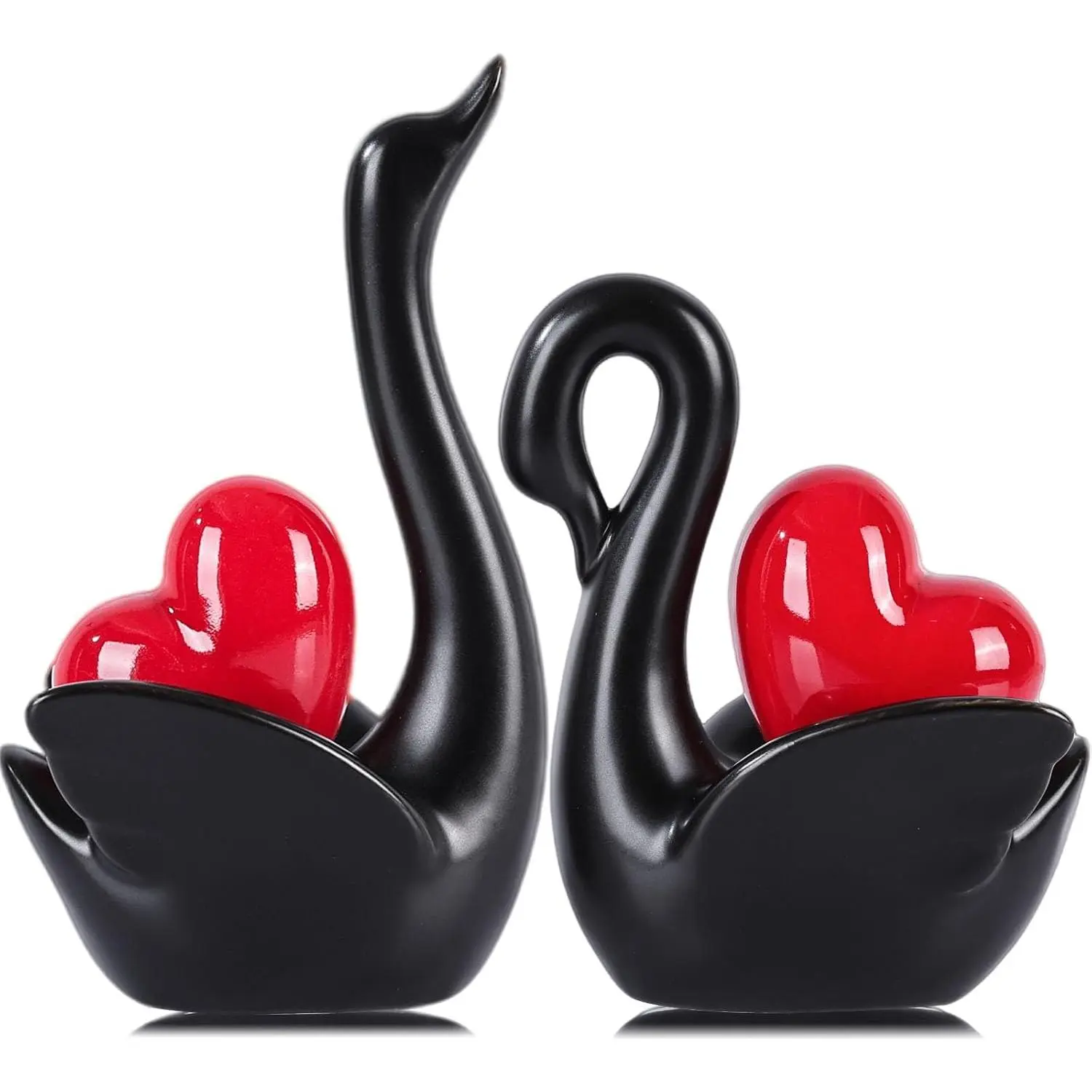 2 count Ceramic Swan Couple Figurines,Elegant Swan with  Heart Statue,Wedding Gifts for Couples 2025,Mini Couple Statues Gifts for Newlyweds,Bedroom Dresser Shelf Decor Knick Knacks (Black Red)