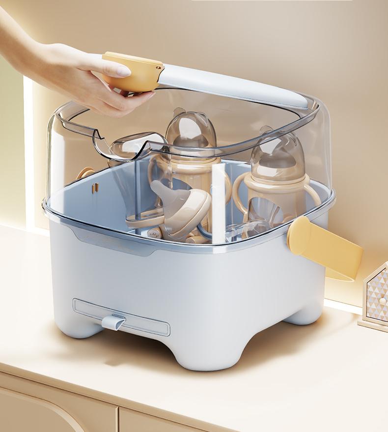 Portable Lid Baby Bottle Box Food Grade Material Dustproof Insectproof Baby Supplies Storage Box Draining Baby Bottle Box removable drip tray