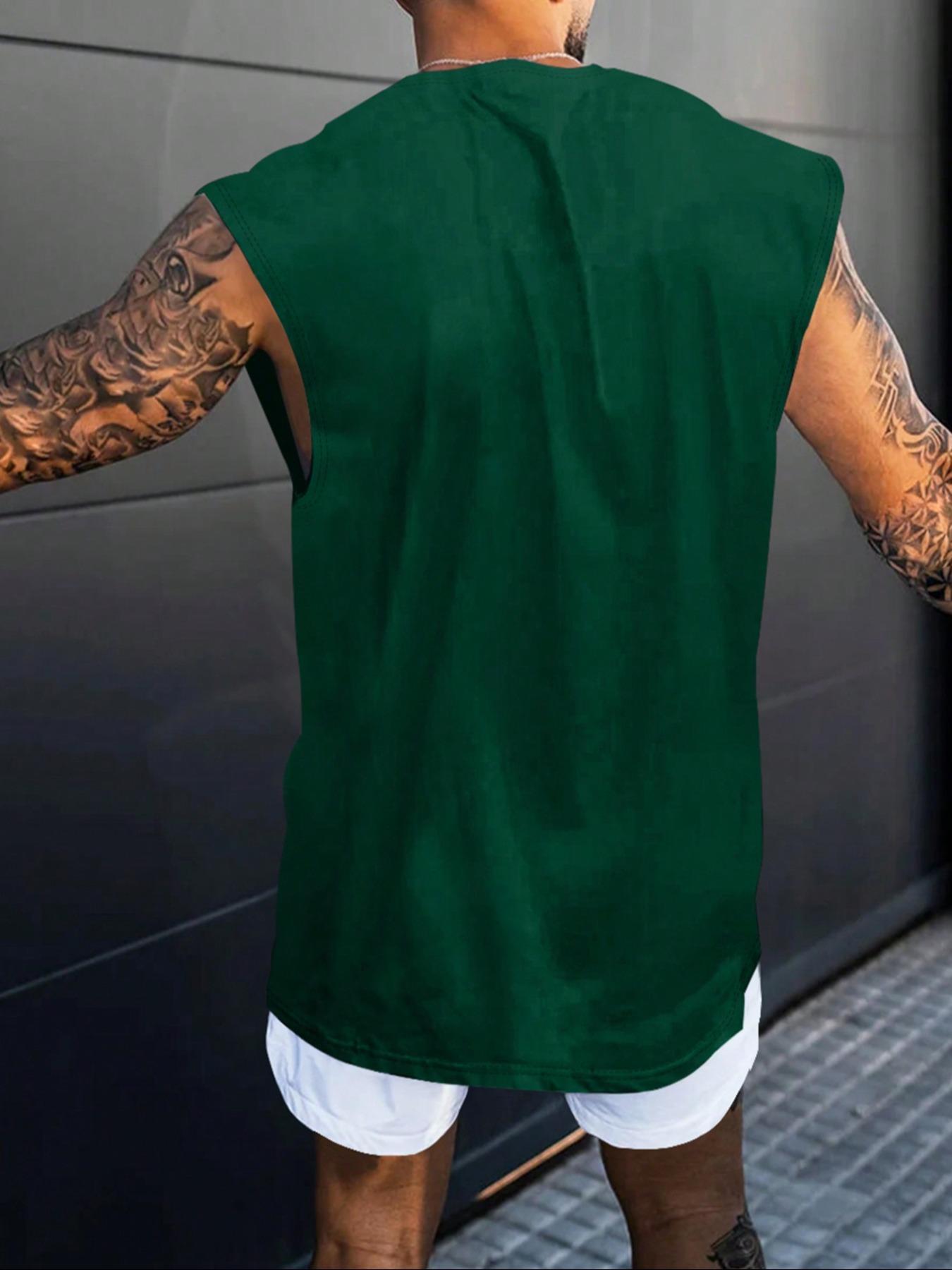 Men's Letter Print Sleeveless T-shirt, Regular Fit Casual Crew Neck Top for Summer, Fashion Men's Top for Daily Wear