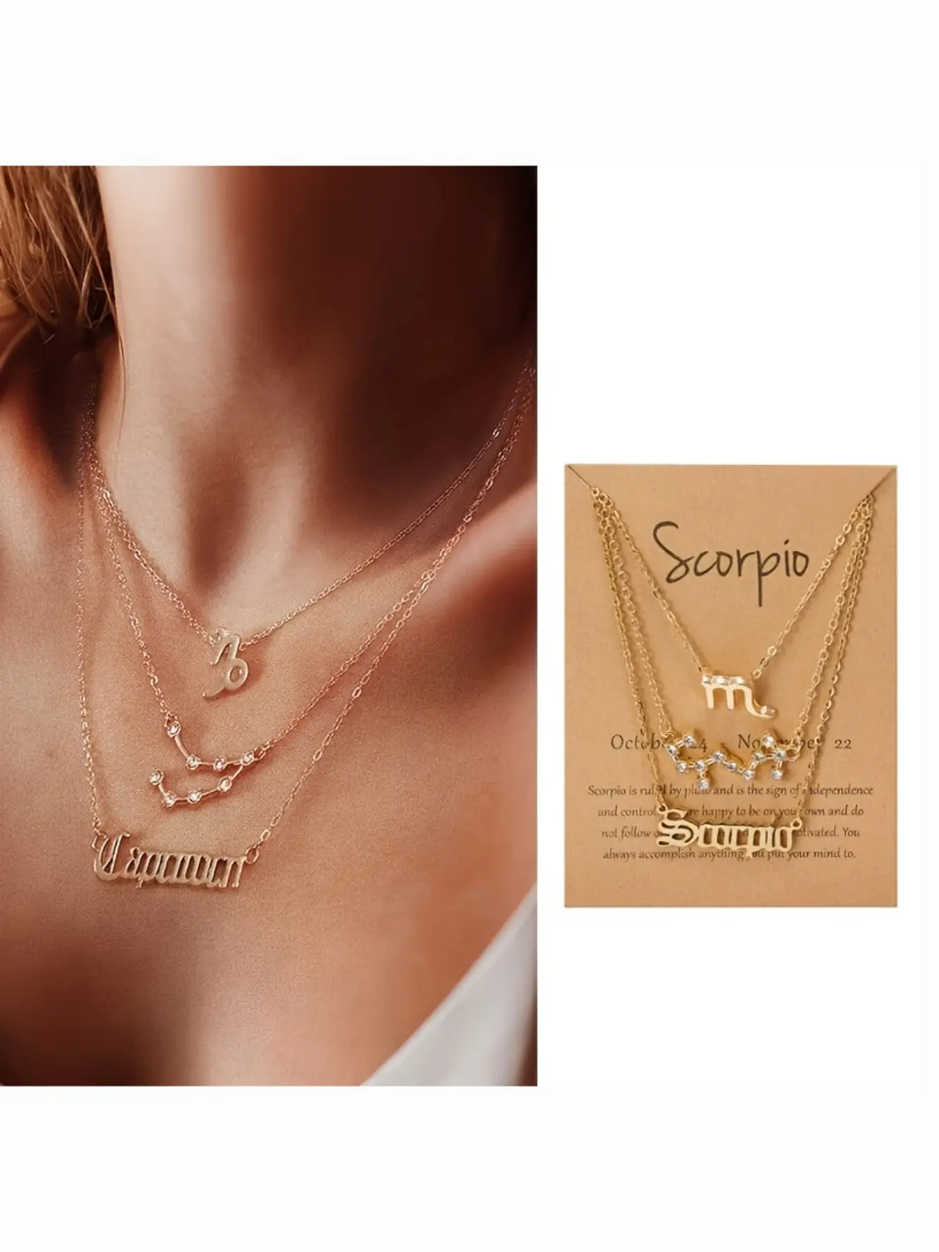 3 Layer Zodiac Constellation Necklace for Women, Gold Plated Zodiac Sign Symbol Star Map Name Pendant Necklace, Dainty Astrology Layered Choker Jewelry Birthday Gift