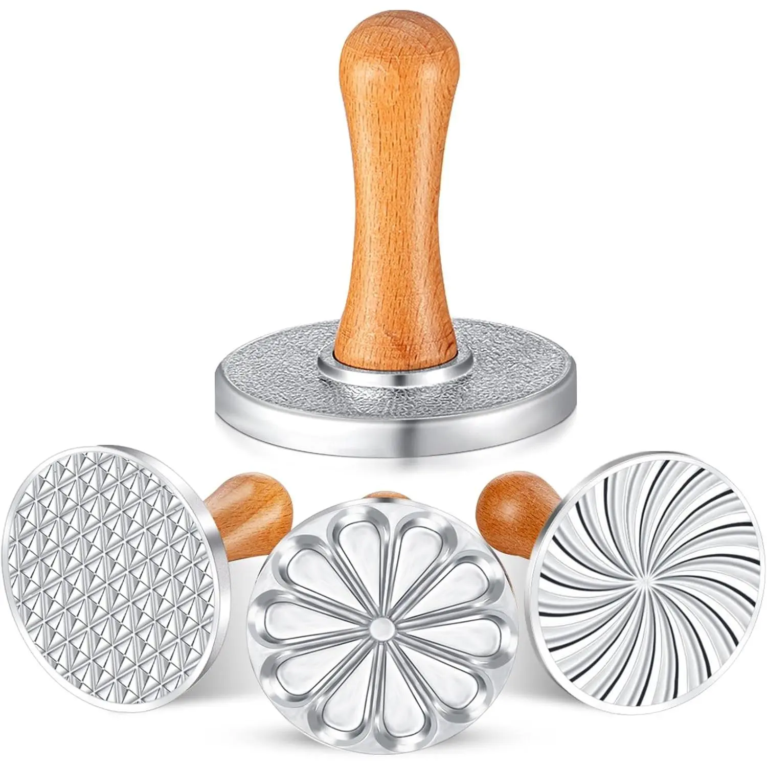 3 Pcs Round Metal Cookie Stamps Cookie Press Cutter Mold with Wooden Handle Baking Embossing Stamper Decorating Supplies for DIY Biscuit Cakes Pastries Cute Christmas Gift
