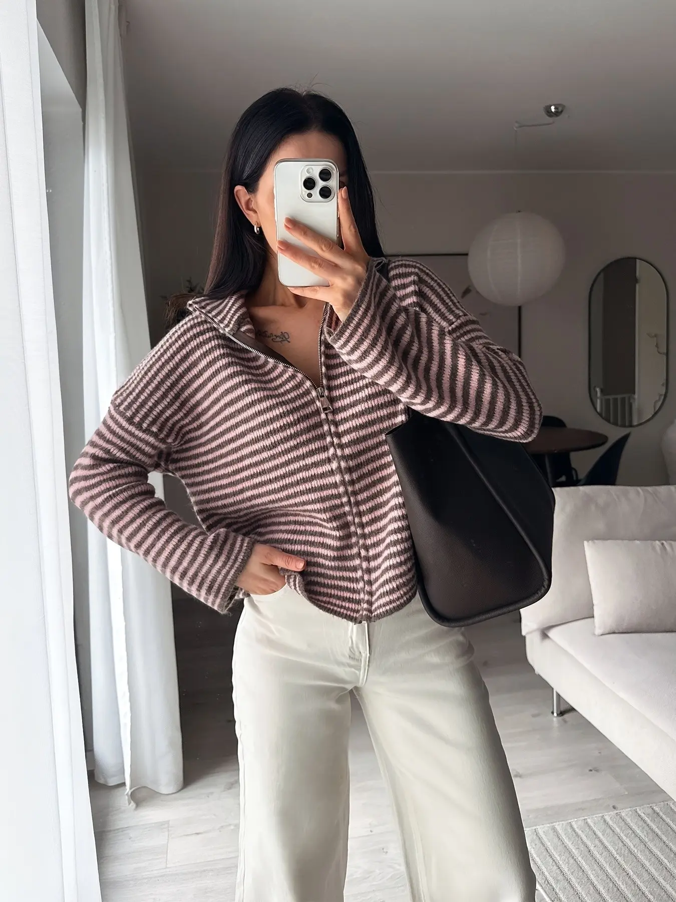 Women's Loose Striped Zipper Sweater, Vintage Casual Patchwork Stand Collar Knit Cardigan Coat, Fall Winter Daily Wear Long Sleeves