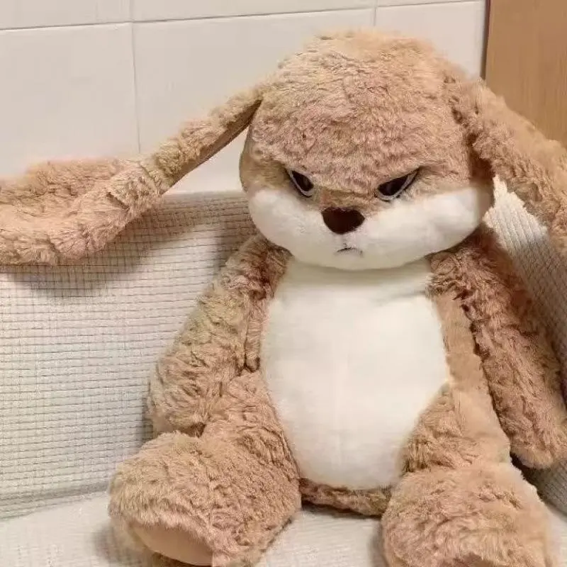 2026 New Oversized Grumpy Long Ear Bunny Plush Pillow - Fluffy Texture, Hug-Friendly Unisex Toy, Angry Face Rabbit Stuffed Animal for Bedroom Decor & Teen Gift