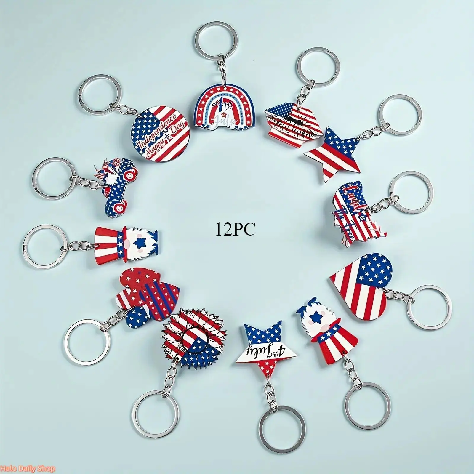 Patriotic 4th of July Keychain Bulk Set for Party Favors – Red White Blue American Flag USA Map Gnome Sunflower Charms | Independence Day Memorial Day Patriotic Bag Pendants Gift Pack,summerwins