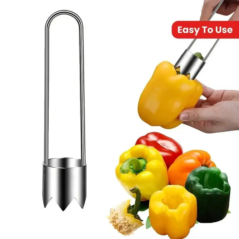 Stainless Steel Fruit & Vegetable Corer, Bell Pepper Seed Remover, Universal Kitchen Tool for Apple Pear Tomato Chili, Durable Easy Use