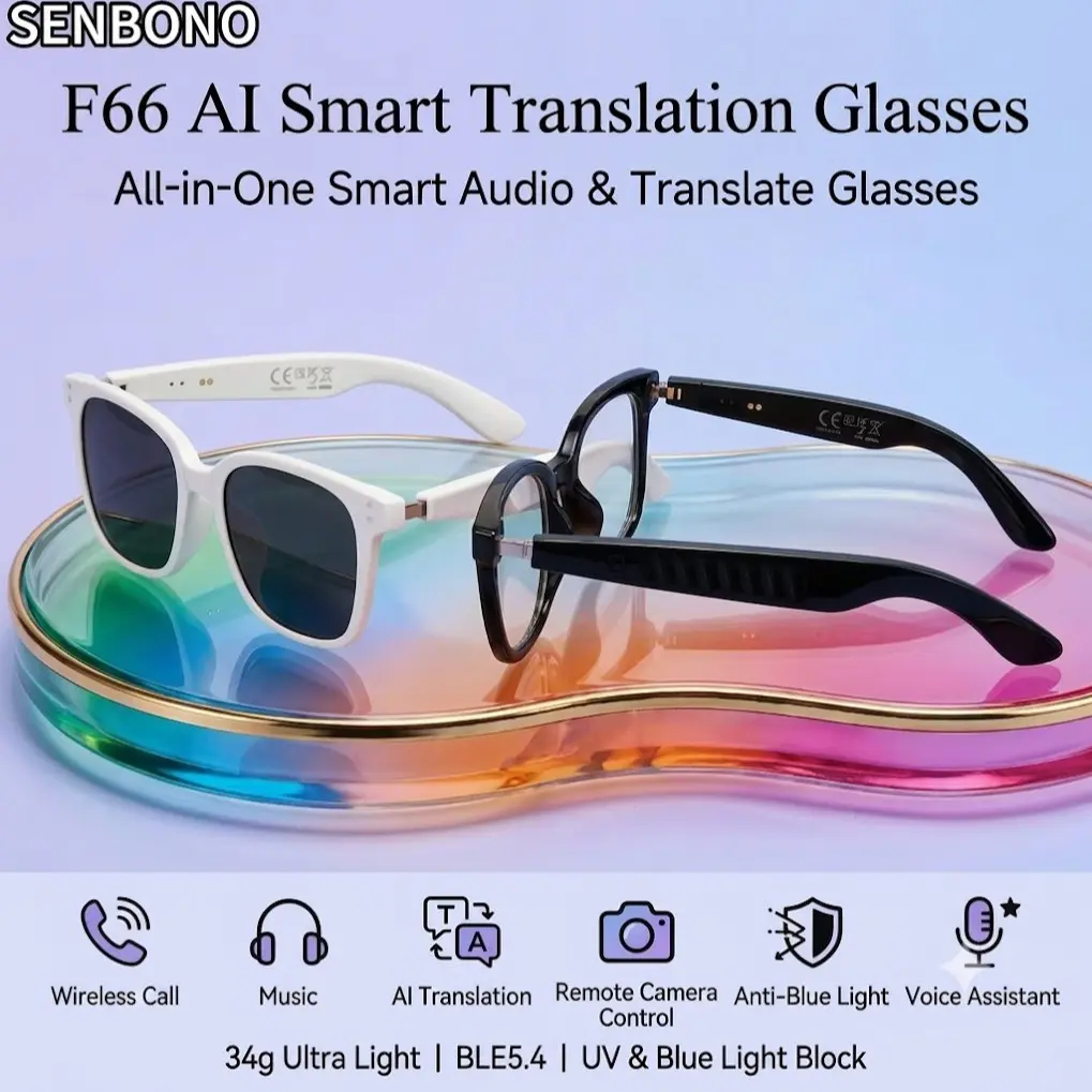 SENBONO Smart Glasses Polarized BT Wireless Sunglasses with Microphone Speaker, UV Protection, Auto Pairing, Ai Translation, Voice Assistant