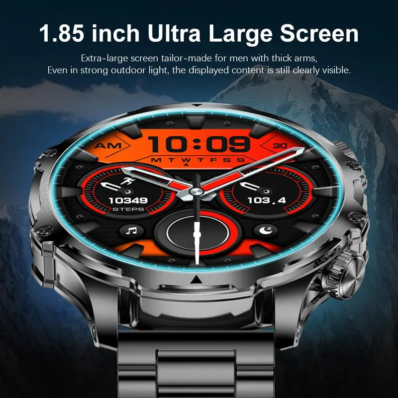 1.85-Inch Large-Screen Smartwatch with Call Answering, Calling, and Message Reminders, Wireless Multifunctional Smart Watch with Spare Silicone Band and Multiple Sports Modes for Men #GLOBAL PICKS