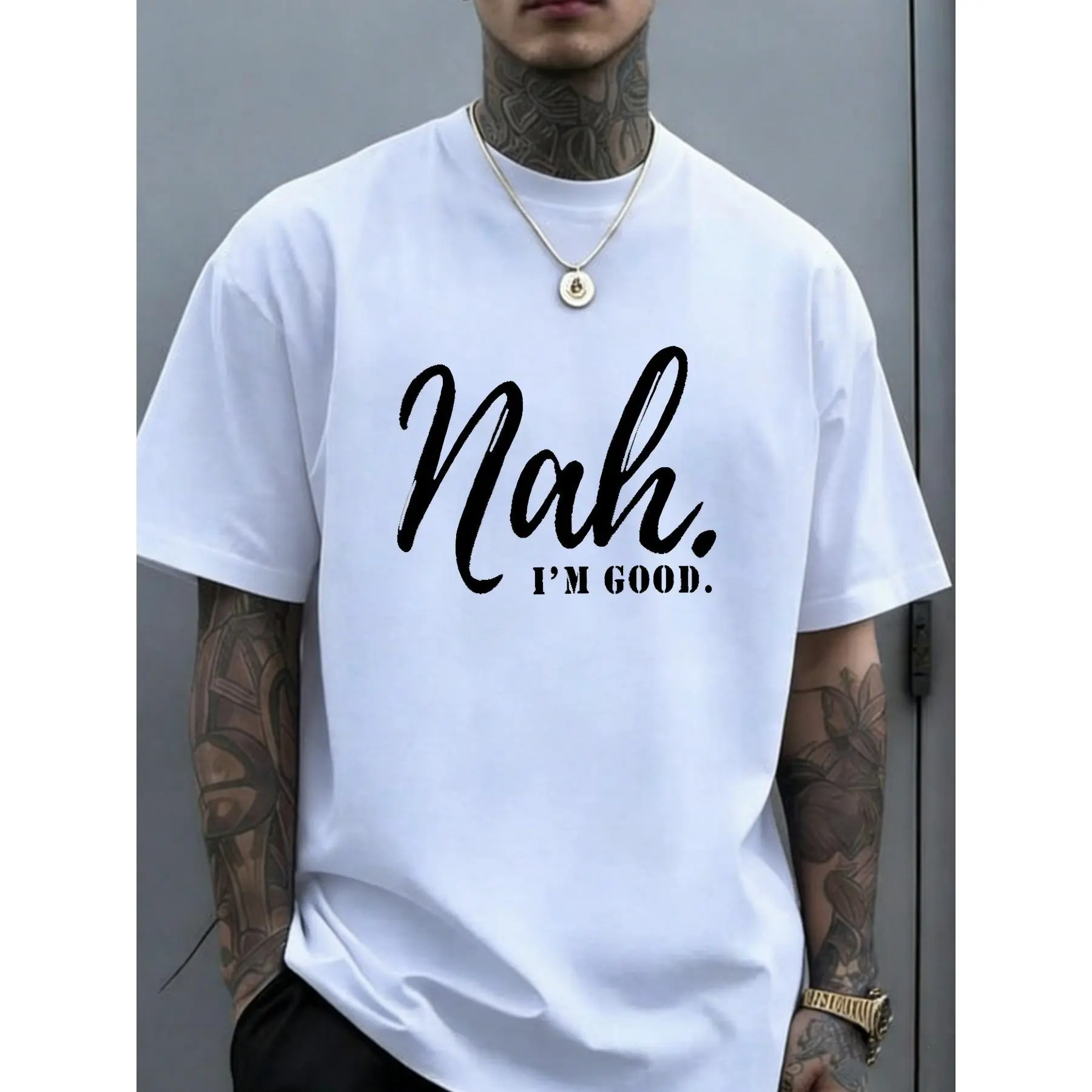 Men's Plus Size Big Tall Oversized TShirt with Nah I'm Good Print Breathable Round Neck Short Sleeve Casual Shirt Loose Fit AllSeason Comfort  for Daily Wear Gym