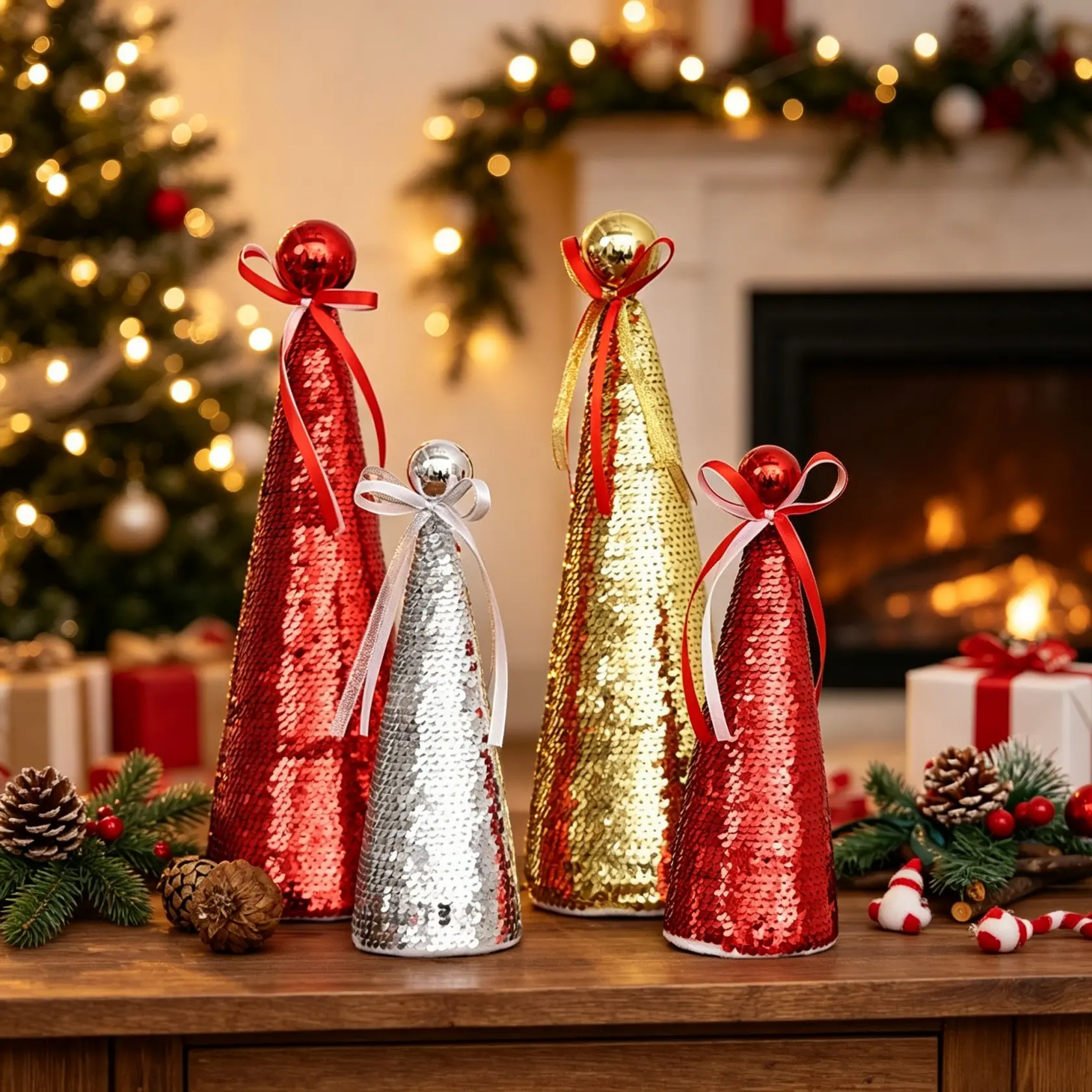 New Christmas Glitter Cone Small Tree Ornament, Foam Glitter Christmas Tree Decoration, Window Desktop Decor, Holiday Festival Props