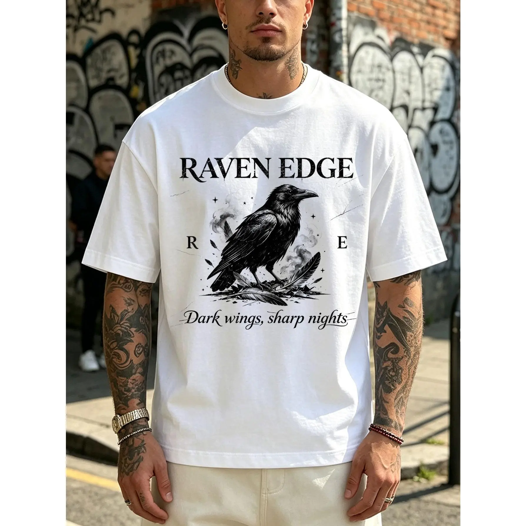 Dark Raven Crow Graphic T-Shirt for Men, Gothic Vintage Shirt, Mysterious Bird Print Tee, Retro Streetwear Casual Top, Black Graphic Shirt