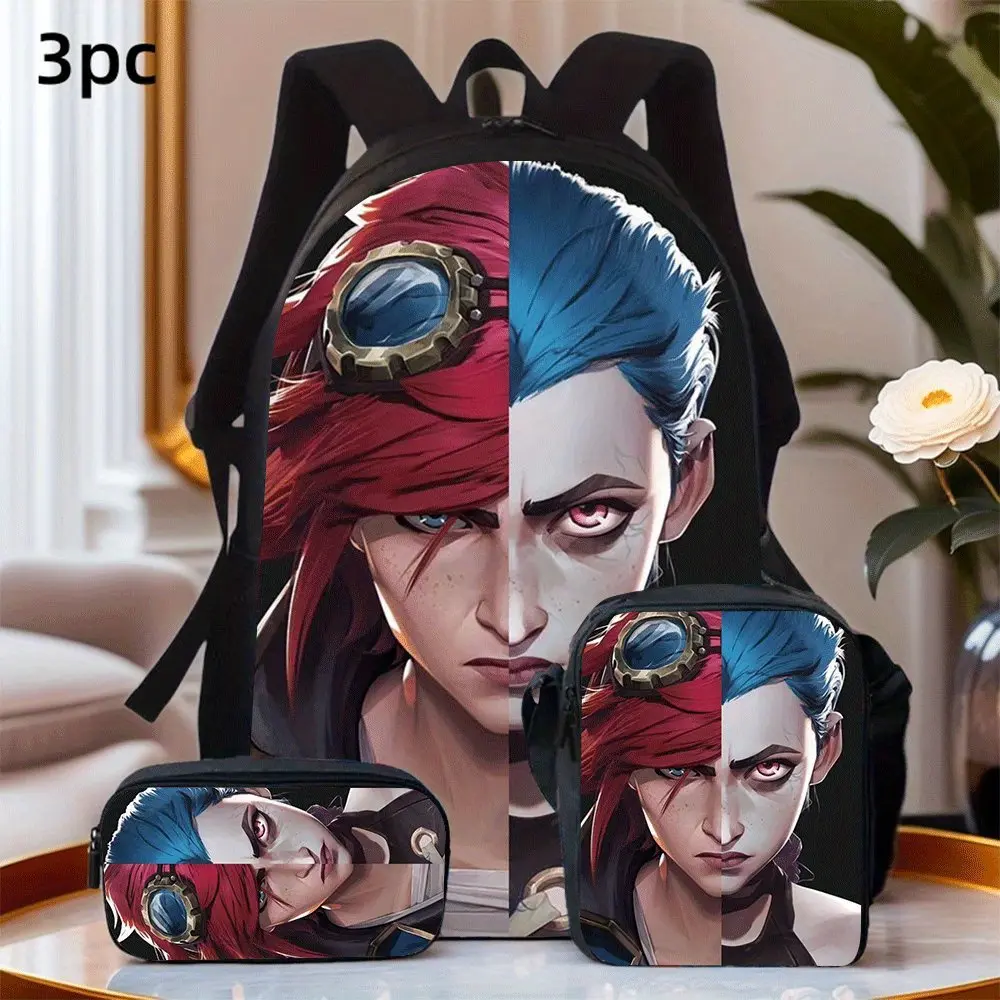 Women's Arcane Theme 4-In-1 Backpack Set with 3pcs Lunchbox, Pencil Case - Back to School Haul, Campus Life, Everyday Carry, Unisex Athletic, Adjustable Crossbody/Shoulder Bag, Built-in Organizer, Lightweight, Large Capacity, Lovely Gift for Kids/Friends,
