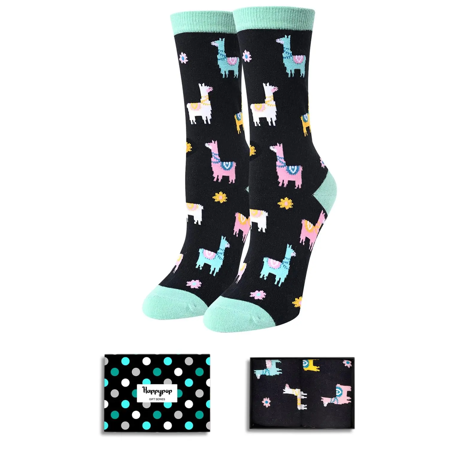 HAPPYPOP Novelty Llama Socks for Women Crazy Silly Socks, Funny Llama Gifts for Women Teen Girls Black