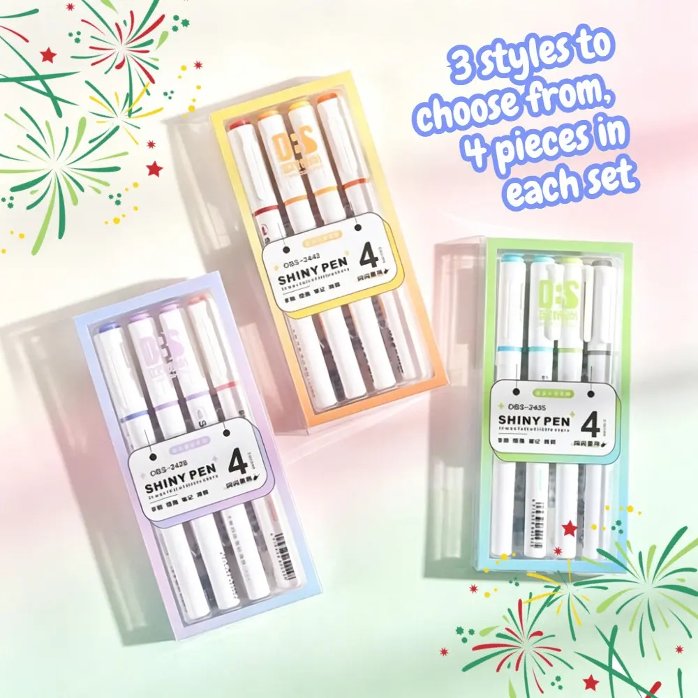 4pcs Shimmer Highlighter Set, Glitter Star River Markers, Aesthetic Pastel Glitter Pens, Ideal for Notes, File Marking, DIY Journals, Card Making, Office Supplies