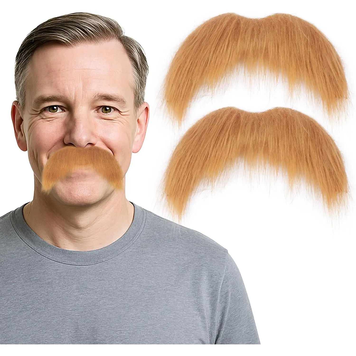 2-Count Realistic Synthetic Reusable Fake Mustache & Beard Prop Set, Festive Party Costume Accessories for Halloween, Two Pieces