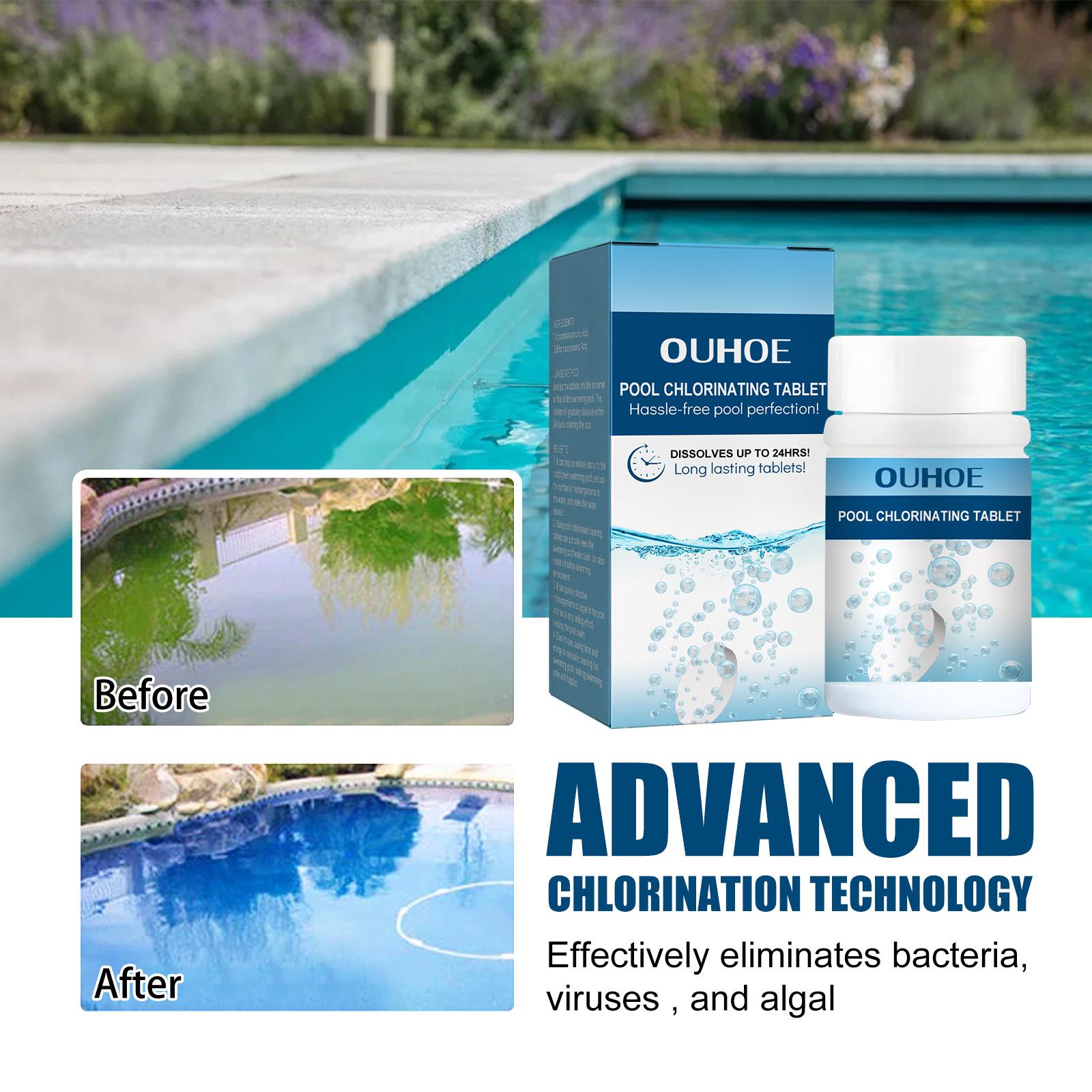 Pool Chlorine Tablets, Quick-Dissolving Multi-Function Effervescent Tablets for Water Quality Cleaning and Odor Removal