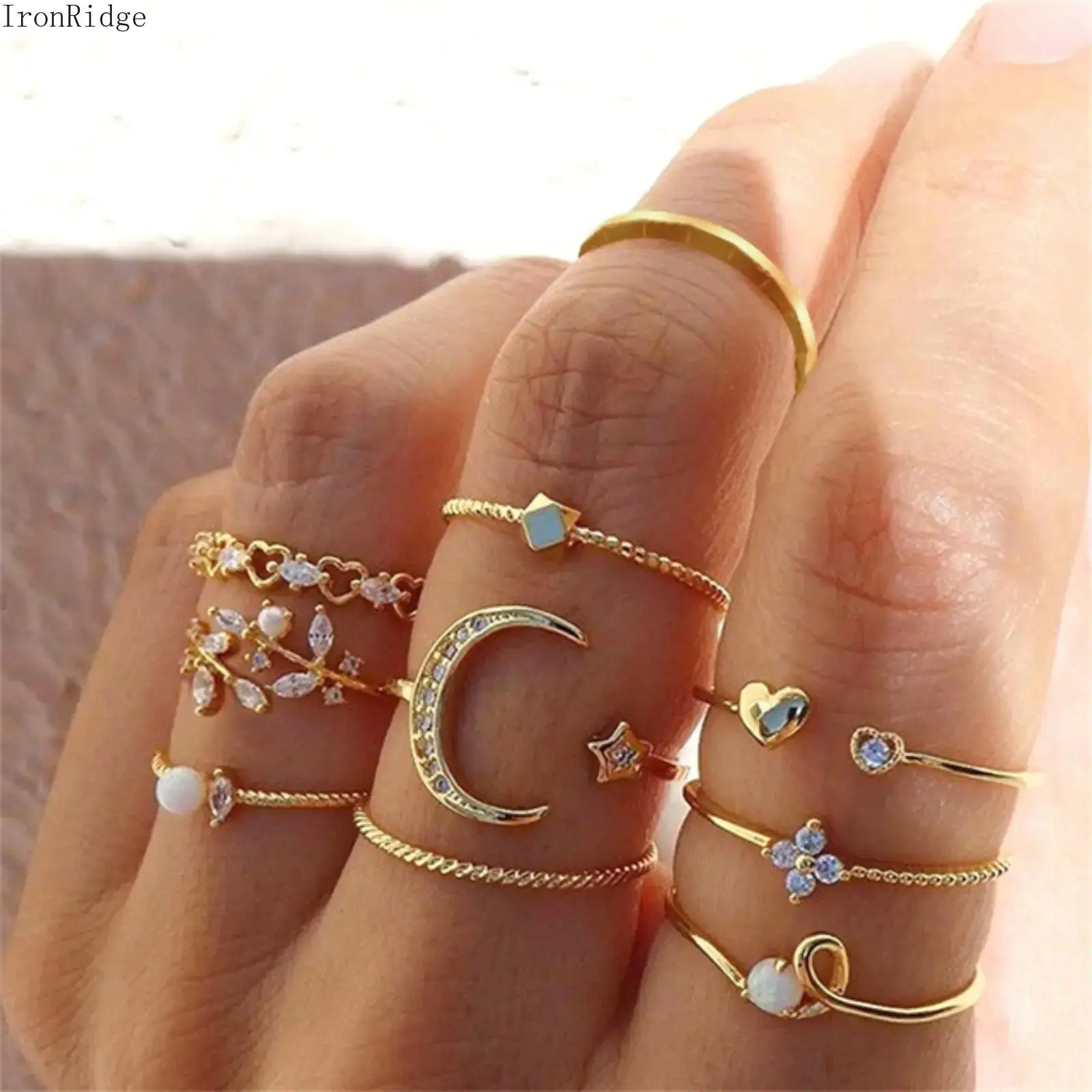 Women Vintage Stackable Multi Knuckle Ring Set, Star Moon Heart Leaf Geometric Design Stacking Fashion Jewelry, Multi-Shape Vintage Knuckle Rings For Female Daily Layering Styling Use