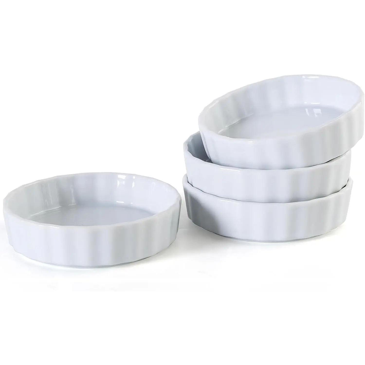 6oz Creme Brulee Ramekins Set of 4 - Ceramic Baking Dishes, Non-Stick Porcelain Pie Dish, Wave Round Baking Dish for Dessert, Pie, Tart, Souffles, Appetizers, Oven and Dishwasher Safe
